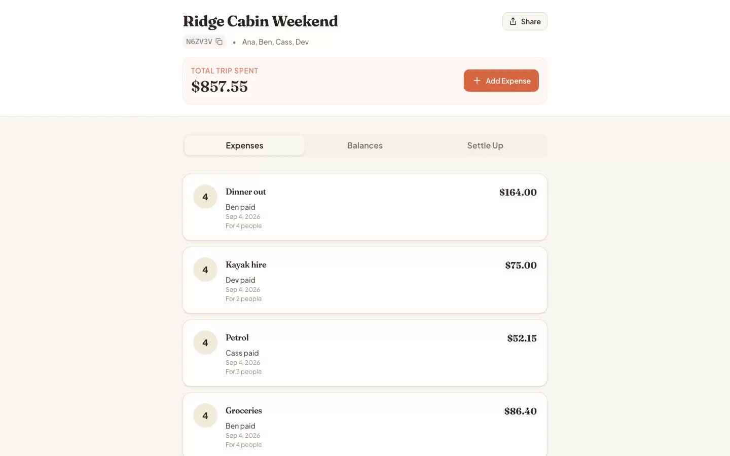 The expense list built in Replit in the published comparison